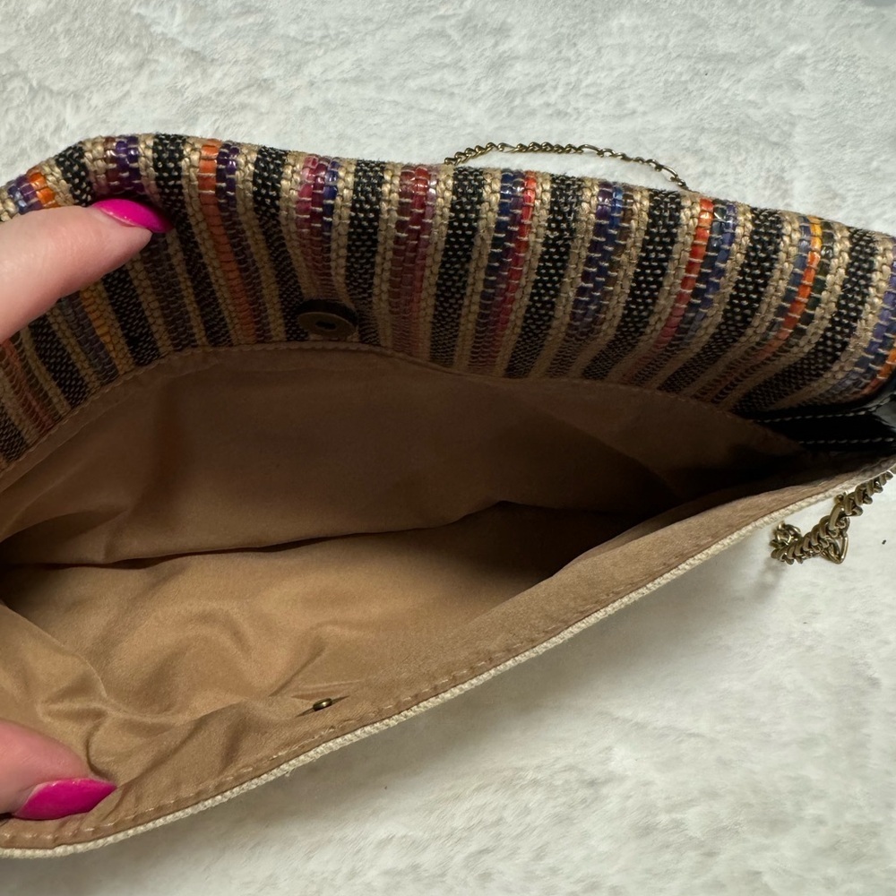 Vintage Nine West Striped Colorful Raffia Tweed Classy Shoulder Chain Purse Boho - Picture 5 of 16